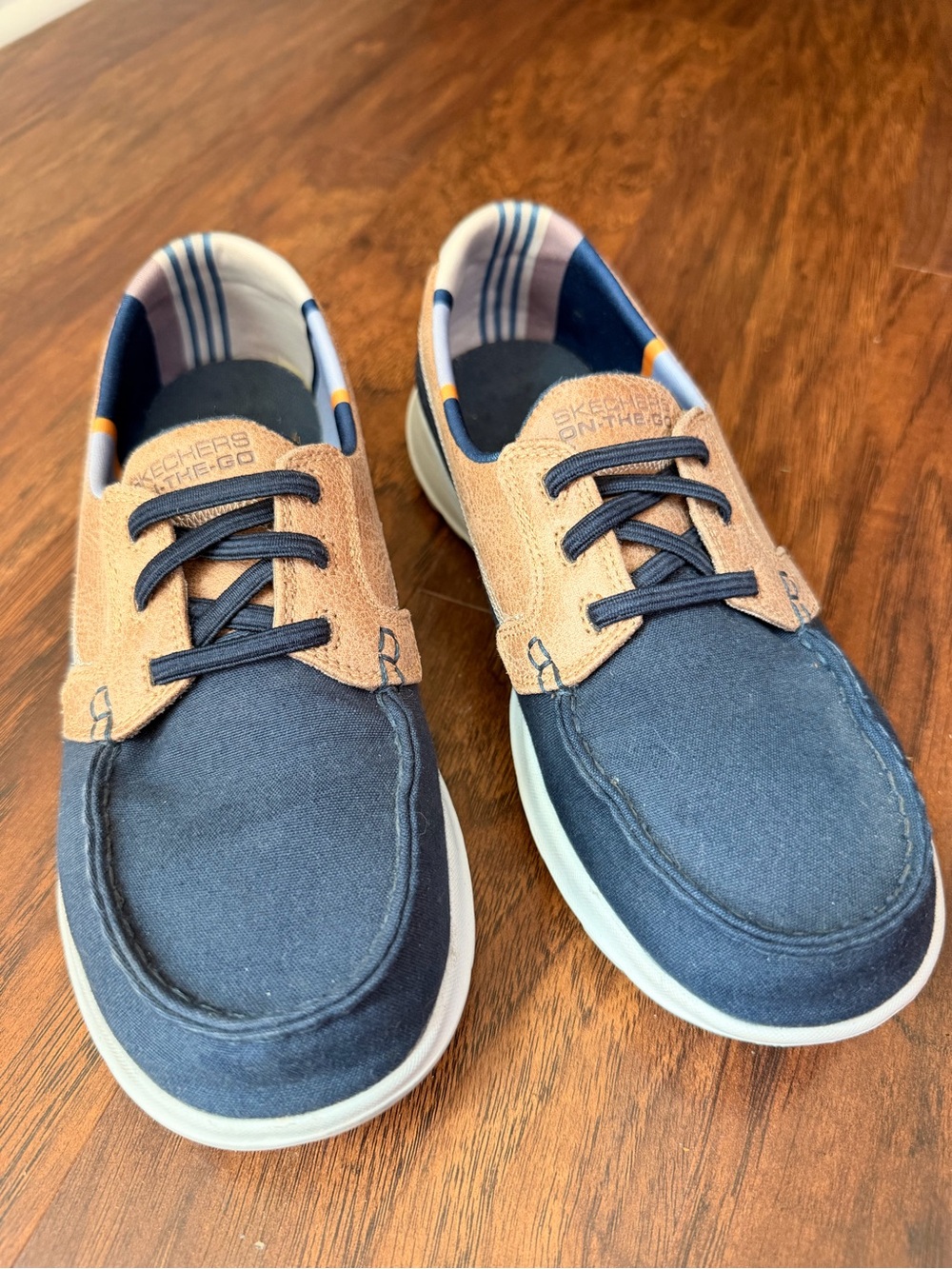 Skechers On-The-Go Navy and Tan Women’s Casual Boat Shoes